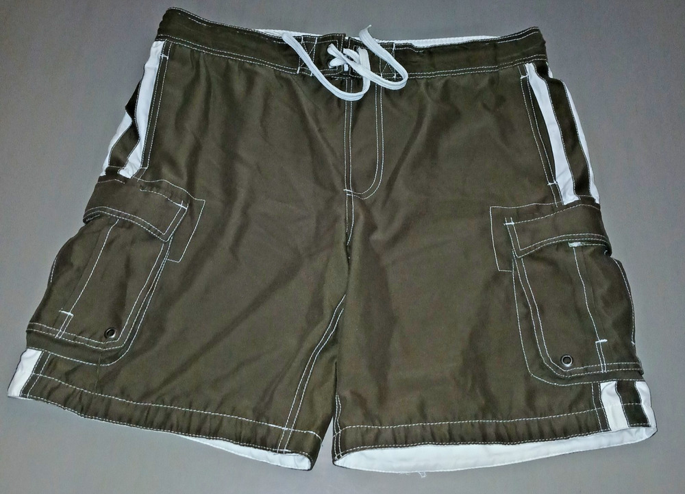Men’s Board Swim Trunks Size M/L* OLIVE Lace Front Lined 5 pockets Y2K 90s